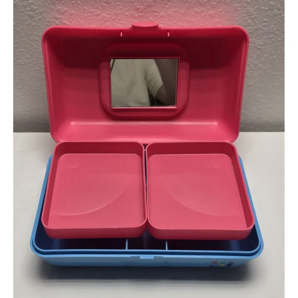 Caboodles Pink/Blue Makeup Organizer Case with Mirror 9x5.5x4